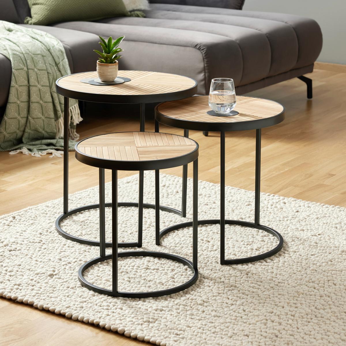 Sada stolků CAN - černá/přírodní barvy, Lifestyle, kov/kompozitní dřevo (47/50/47cm) - Zandiara