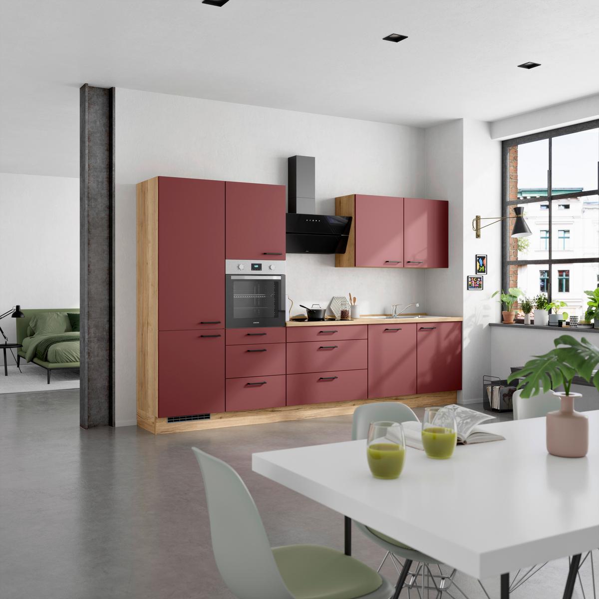 Küchenleerblock Easytouch High-Line, H8 Links - Eichefarben/Rot, MODERN, Holzwerkstoff (330cm) - Nobilia