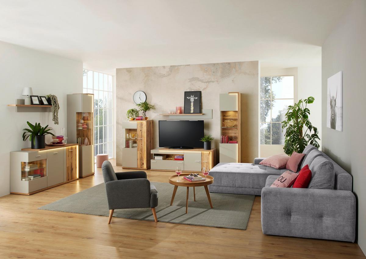 Vitrine Ambiente B: 48,6 Cm Mit Led Alpine Lodge Dekor - MODERN, Glas/Holzwerkstoff (48,6/199,1/43,6cm)