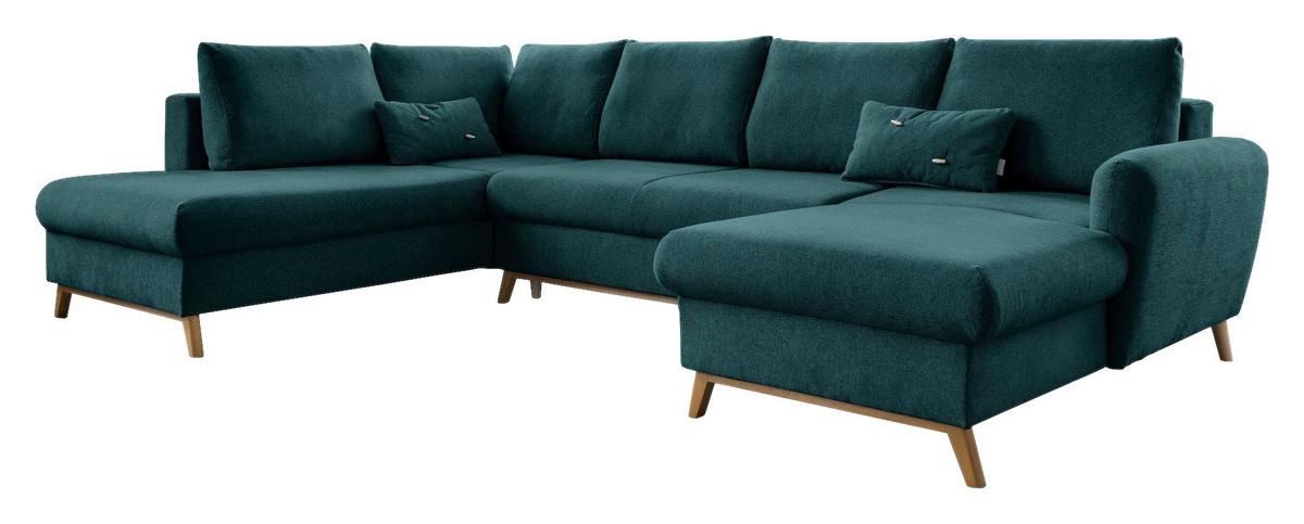 Wohnlandschaft Scandic Lagom mit Schlaffunktion Türkis - Türkis/Naturfarben, Textil (202/312/157cm) - MID.YOU