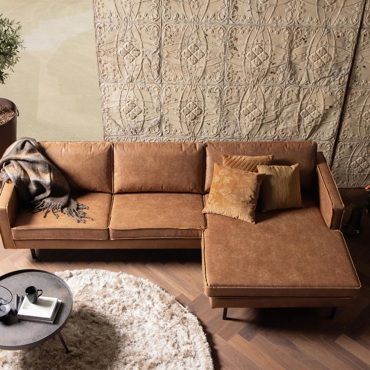 Ecksofa Rodeo Cognac S: 300x155cm - Cognac/Schwarz, Design, Leder/Textil (300/155cm) - Livetastic