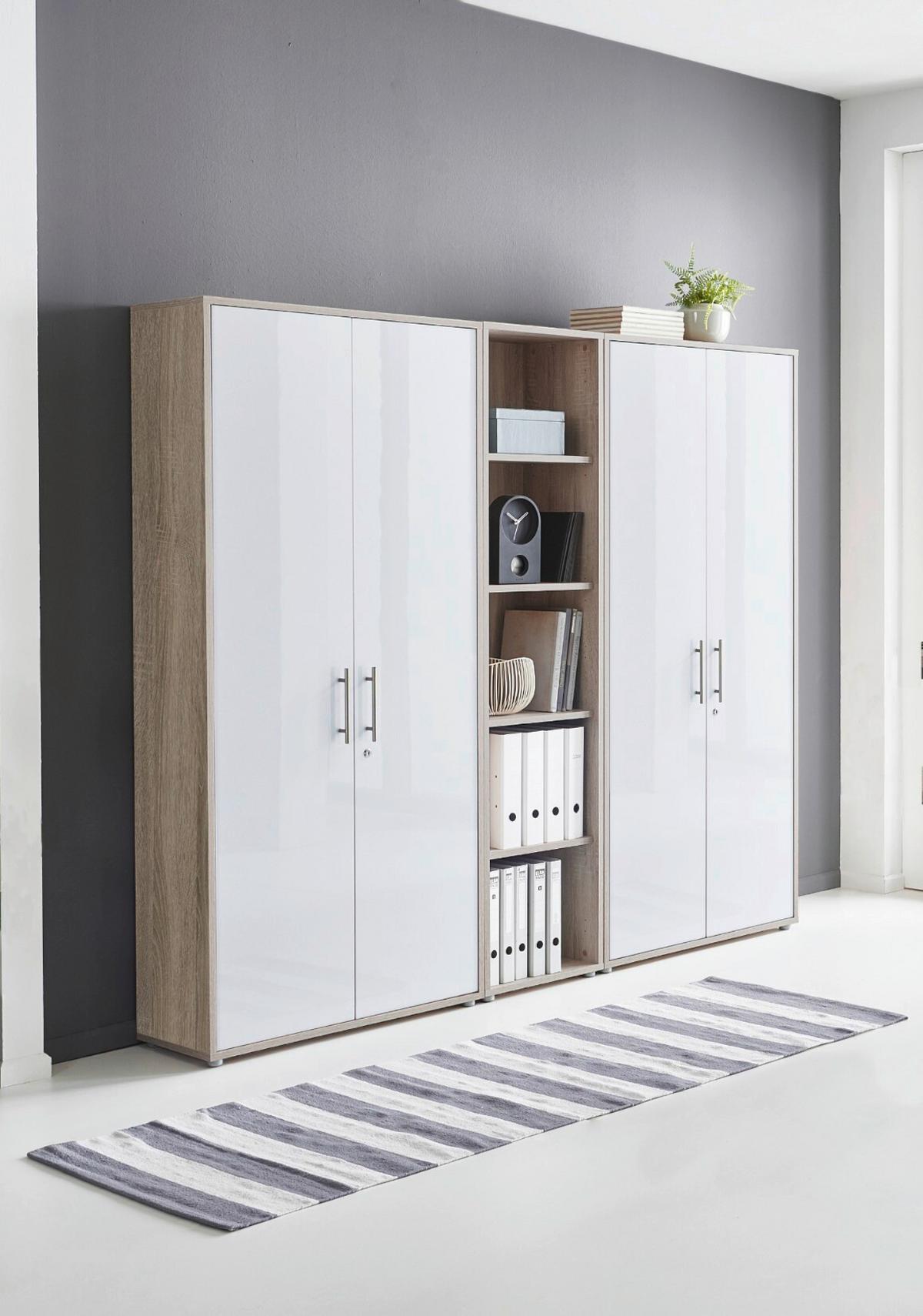 Büro Office Edition Weiß Hg/sonoma Eiche Dekor - Weiß Hochglanz/Sonoma Eiche, MODERN - MID.YOU