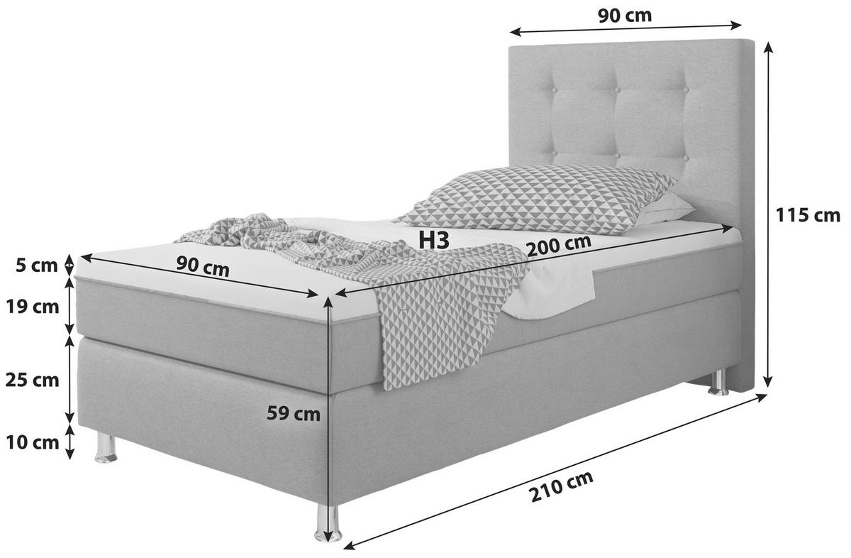 Boxspringbett Mit Topper 90x200 Köln Plus - Blau/Silberfarben, KONVENTIONELL, Textil (90/200cm) - MID.YOU