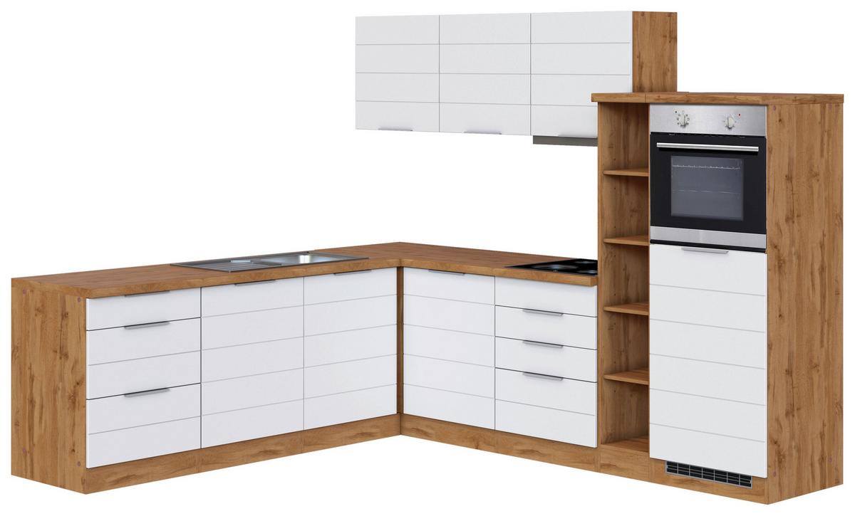 Eckküche Florenz Mit Geräten 240x270 Cm Weiß/eichefarben - Eiche Wotan/Weiß, Design, Holzwerkstoff (240/270cm) - Held