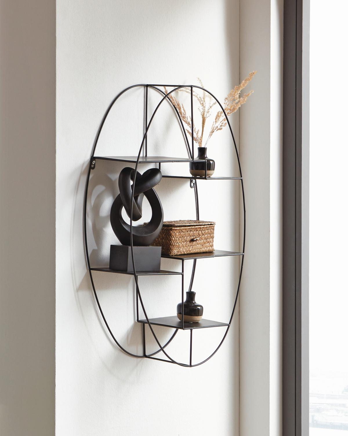 Nástenný regál KIRKLEES 9 - čierna, Modern, kov (44/71/16cm)