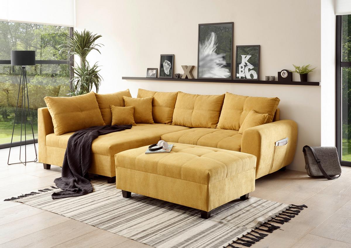 Ecksofa Inkl. Kissen Und Hocker Lea, Polyester-Nylon - Gelb/Schwarz, Basics, Holzwerkstoff/Textil (176/248cm) - MID.YOU