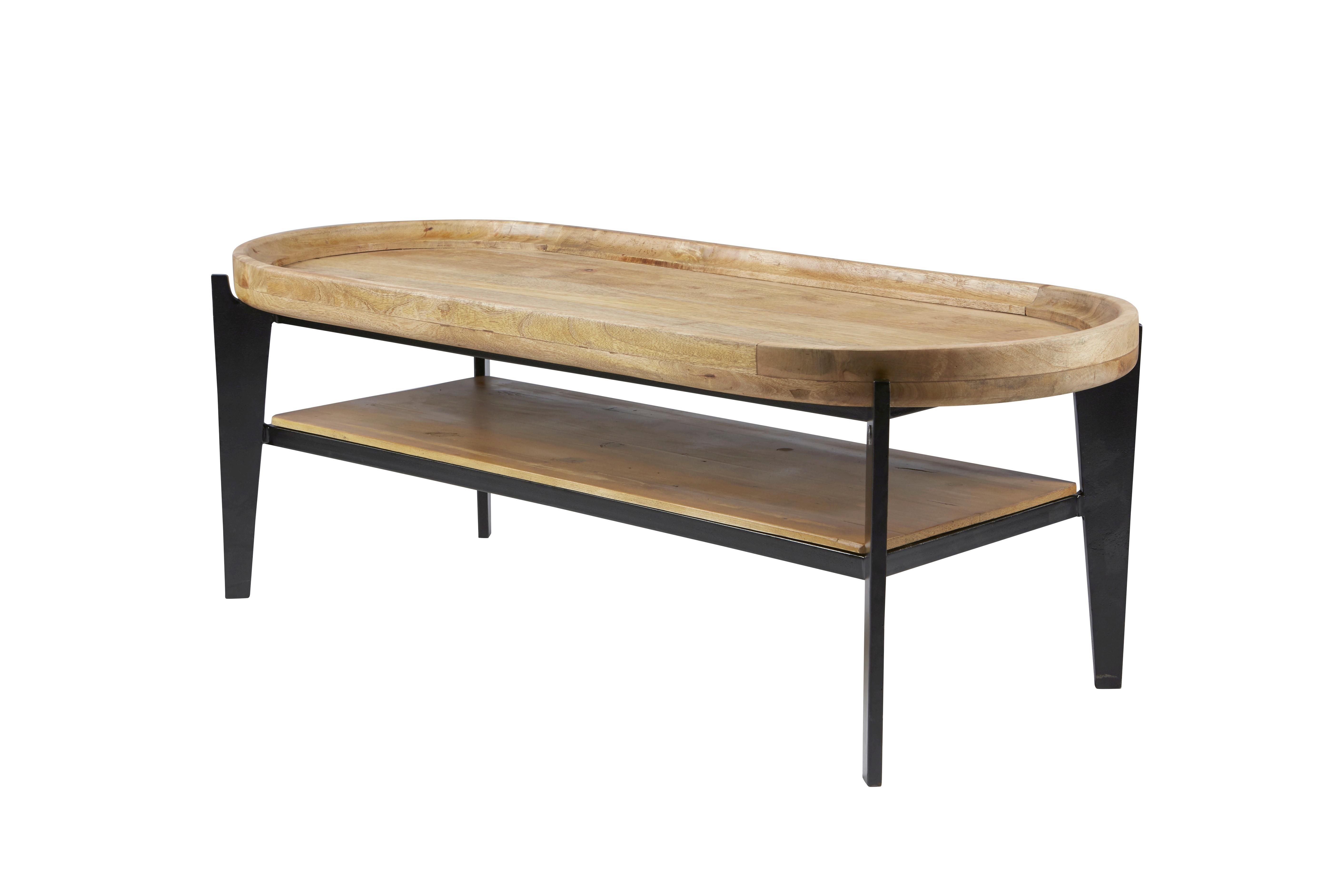 COUCHTISCH Mangoholz B: 120cm - Schwarz/Naturfarben, Design, Holz/Metall (120/50/40cm) - MID.YOU