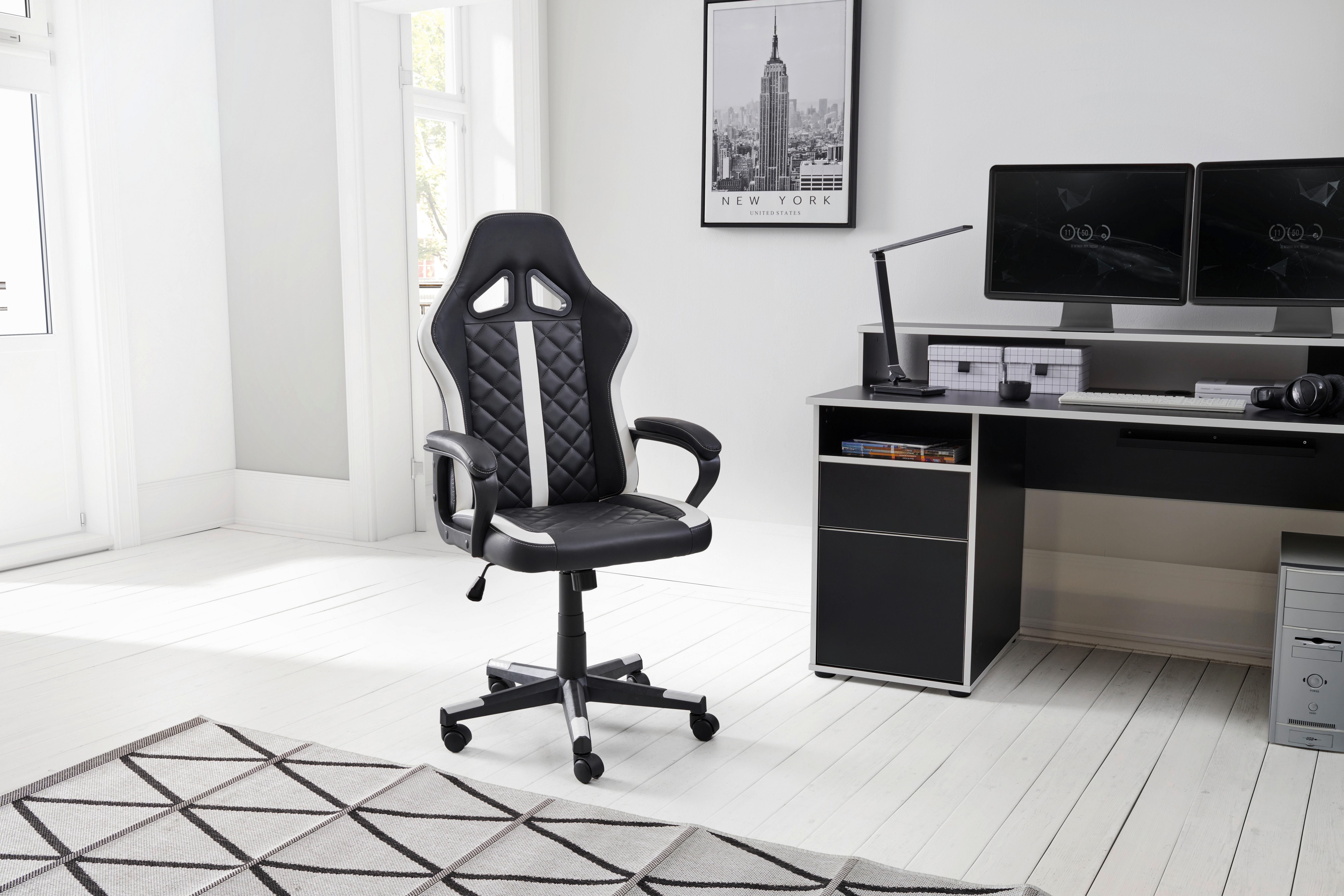 Gamingstuhl Chicago - Schwarz/Weiß, LIFESTYLE, Kunststoff/Textil (60/114-124/62cm) - MID.YOU