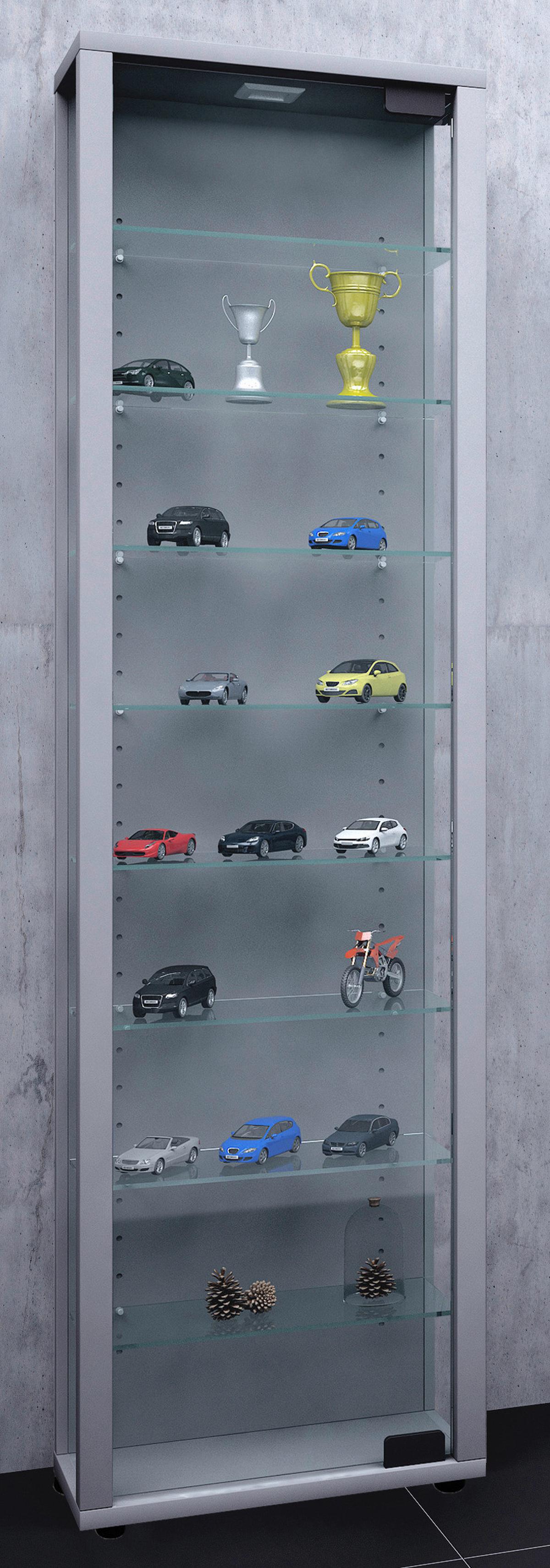 Vitrine Edana Silberfarben B: 33 cm - Transparent/Silberfarben, Design, Glas/Holzwerkstoff (33/113/18cm) - MID.YOU