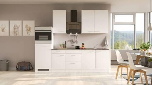 Küchenzeile Lucca mit Geräten 270 cm Weiß Dekor Modern - Graubraun/Weiß, KONVENTIONELL, Holzwerkstoff (270cm) - FlexWell