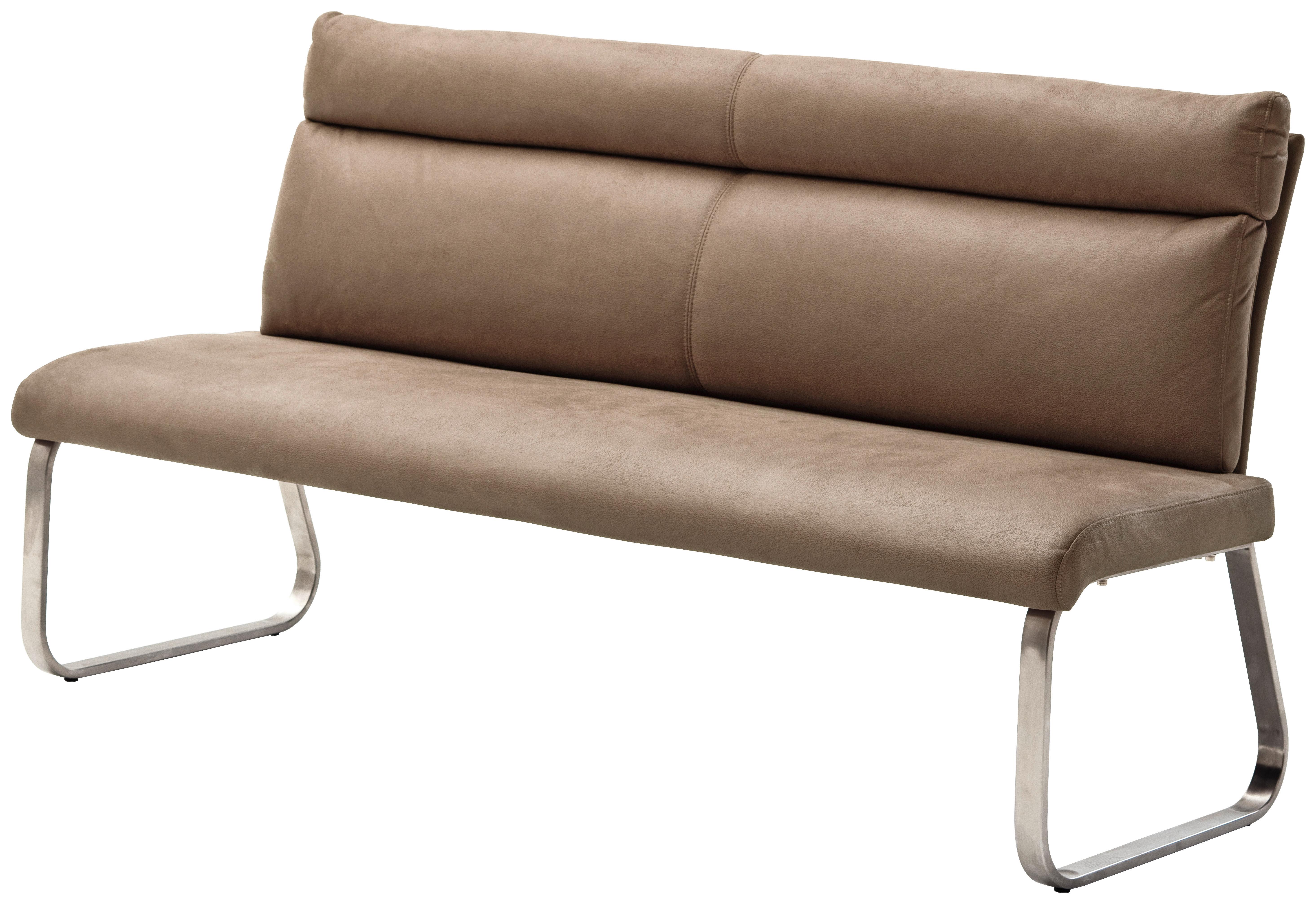 Sitzbank mit Lehne Sandfarben Rabea B: 180 cm - Sandfarben/Edelstahlfarben, Design, Textil/Metall (180/98/70cm) - Livetastic