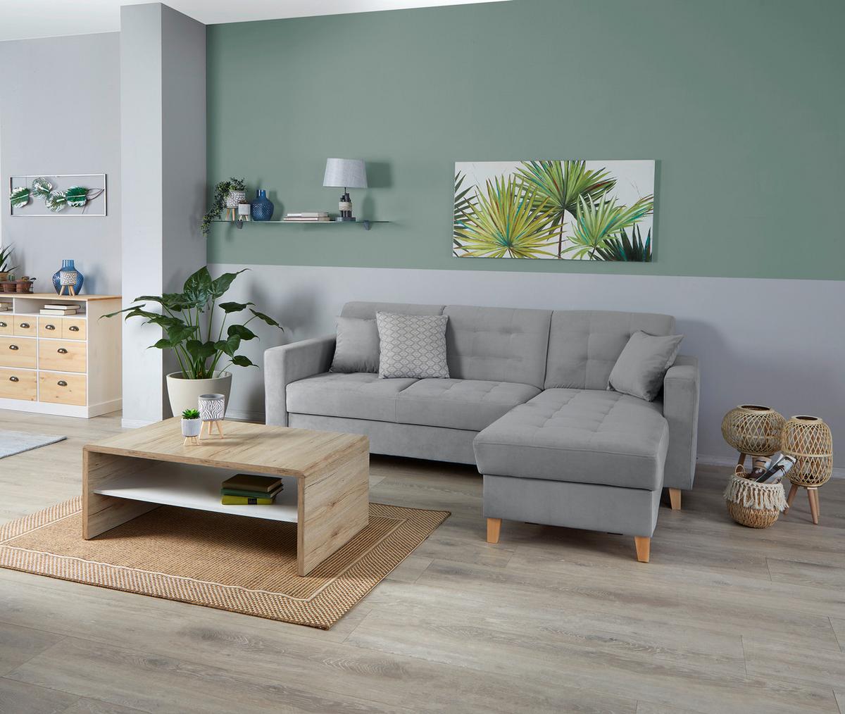 Rohová sedačka BERGEN, obojstranná, sivý zamat - sivá/prírodná farba, Design, drevo/textil (160/231cm) - Luca Bessoni