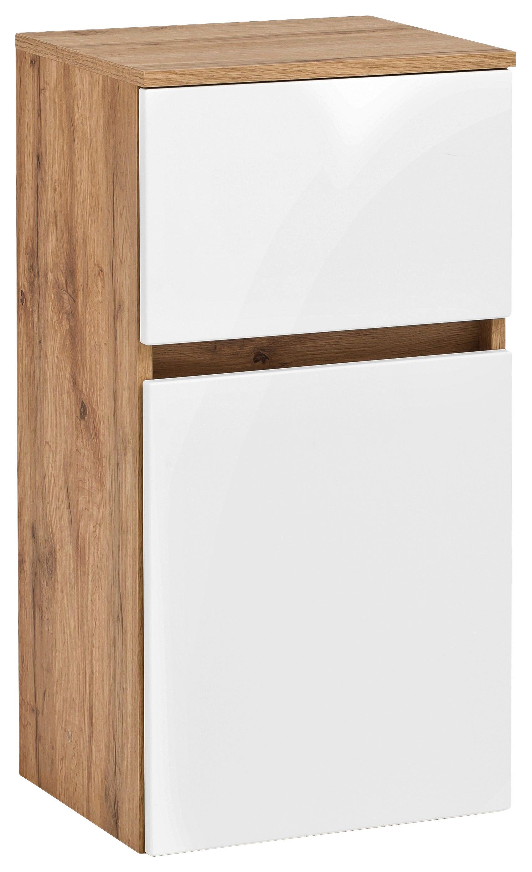 Unterschrank Kopenhagen B: 40 cm Weiß/Eiche Dekor - Eichefarben/Silberfarben, KONVENTIONELL, Holzwerkstoff (40/79/35cm) - Held