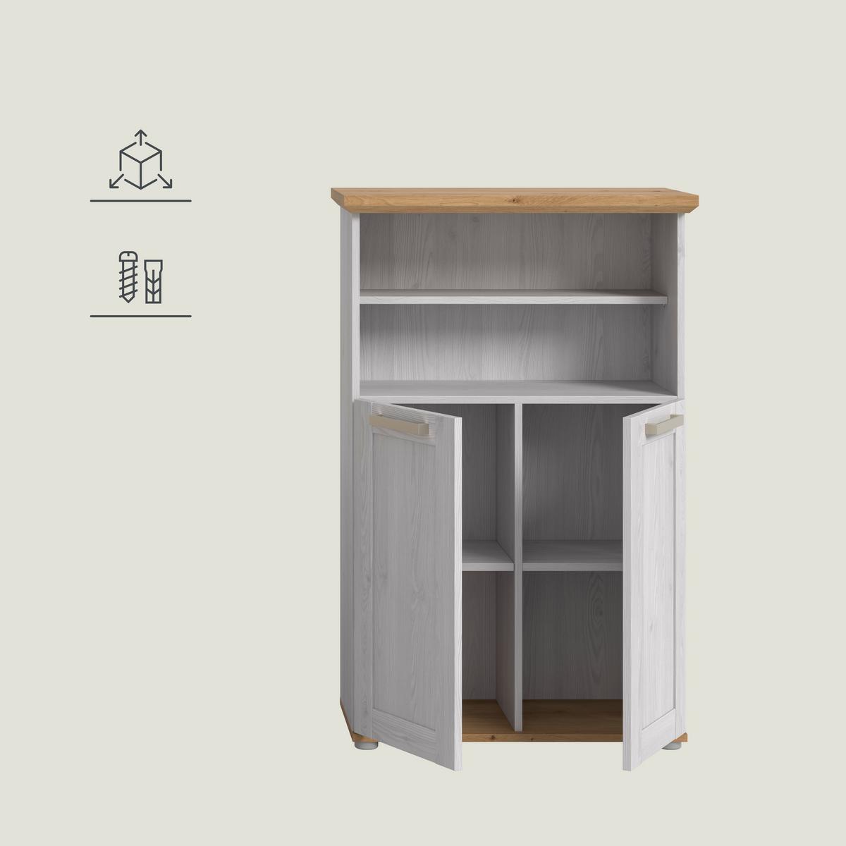 Midischrank Verona Eiche Dekor /Lärchefarben B: 74cm - Silberfarben/Lärchefarben, Trend, Holzwerkstoff (74/116/34cm) - MID.YOU