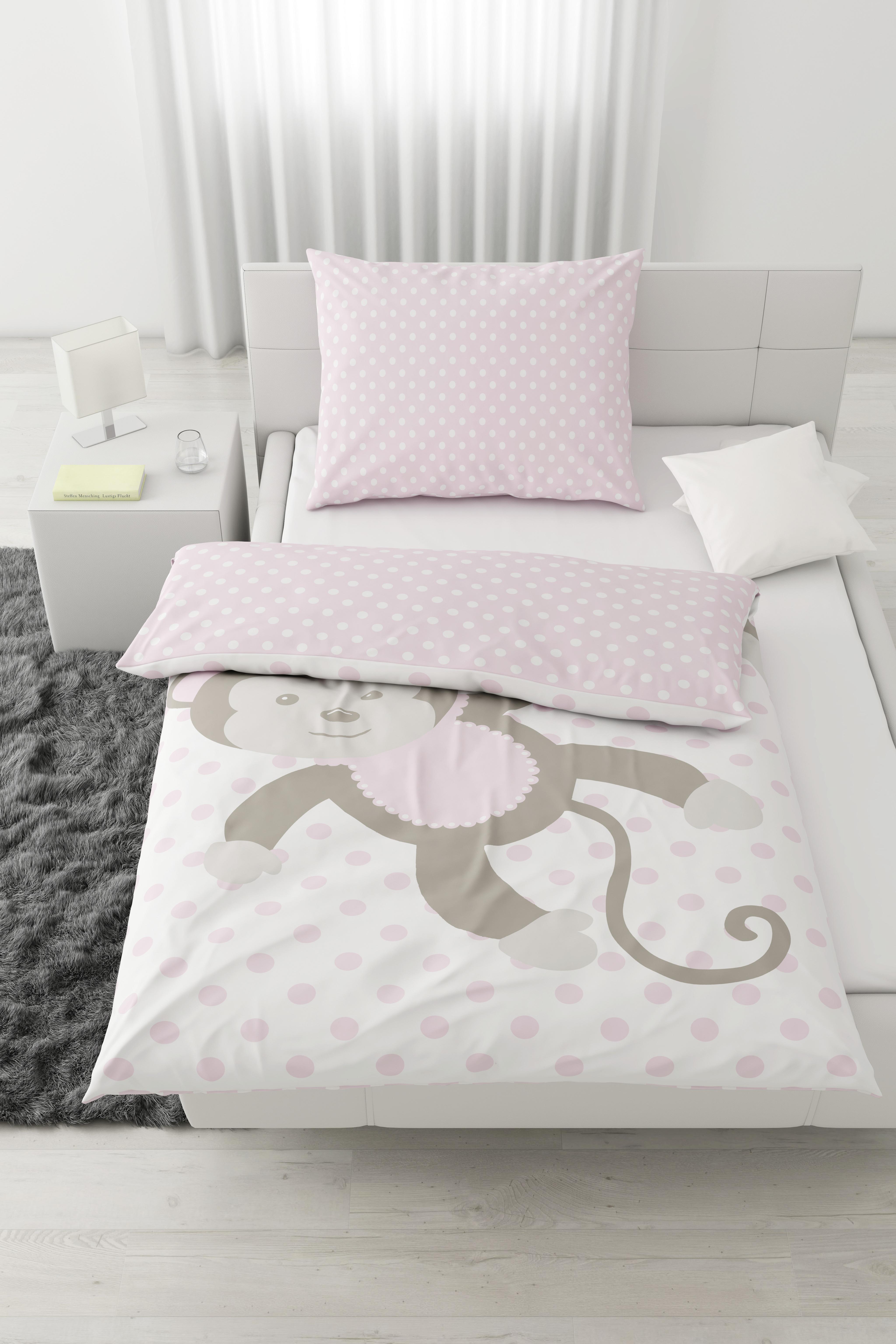 Povlečení Dětské Monkey Wende, 100/135cm - bílá/pink, textil (100/135cm) - Modern Living
