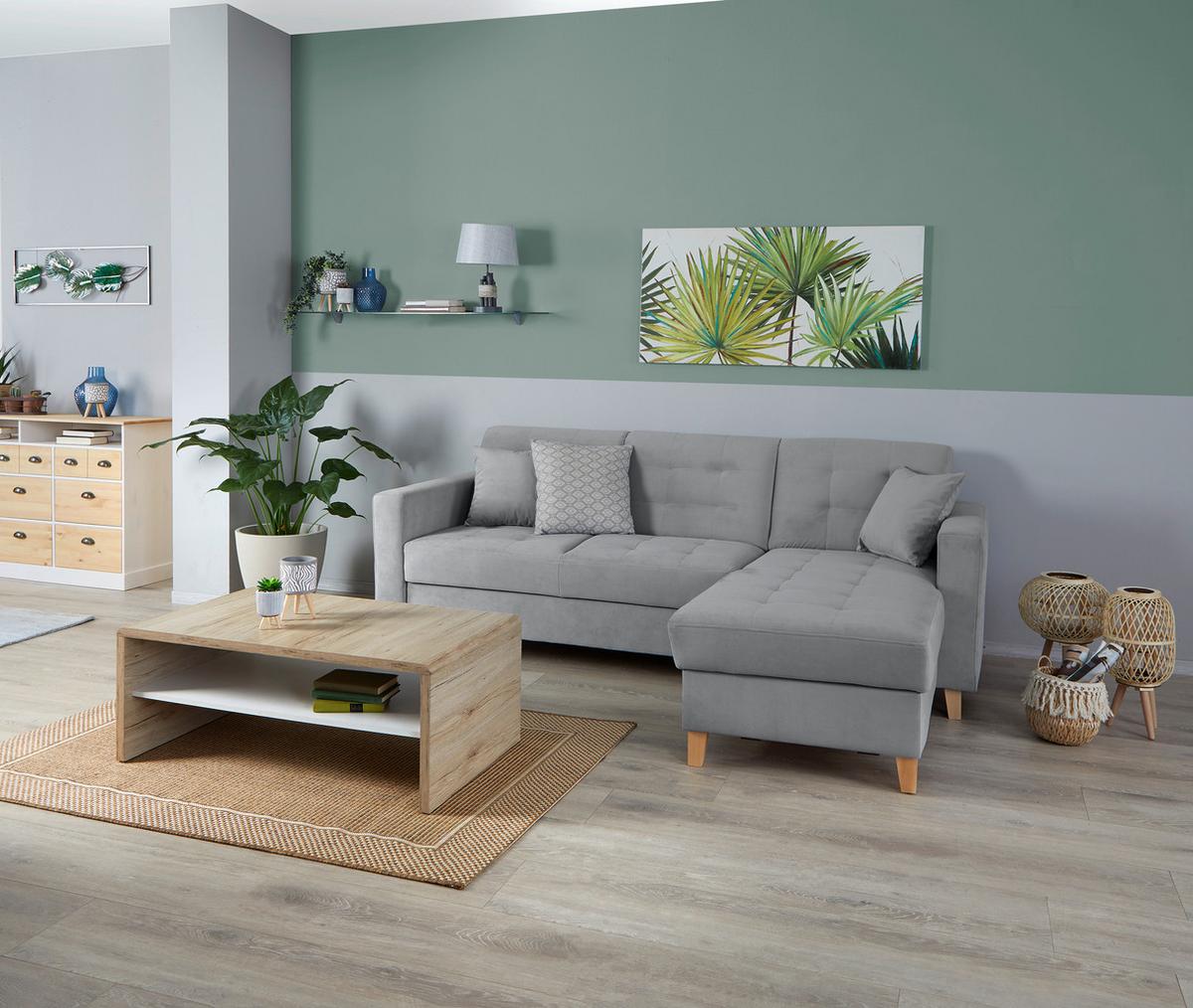Ecksofa Bergen - Anthrazit/Naturfarben, Design, Textil (231/160cm) - Luca Bessoni