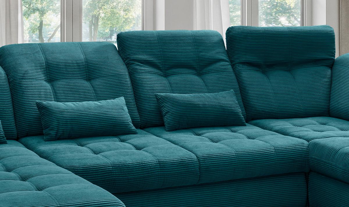 Wohnlandschaft mit Bettkasten Rigatti Petrol B: 387 cm - Petrol/Schwarz, MODERN, Textil (184/387/252cm) - Livetastic