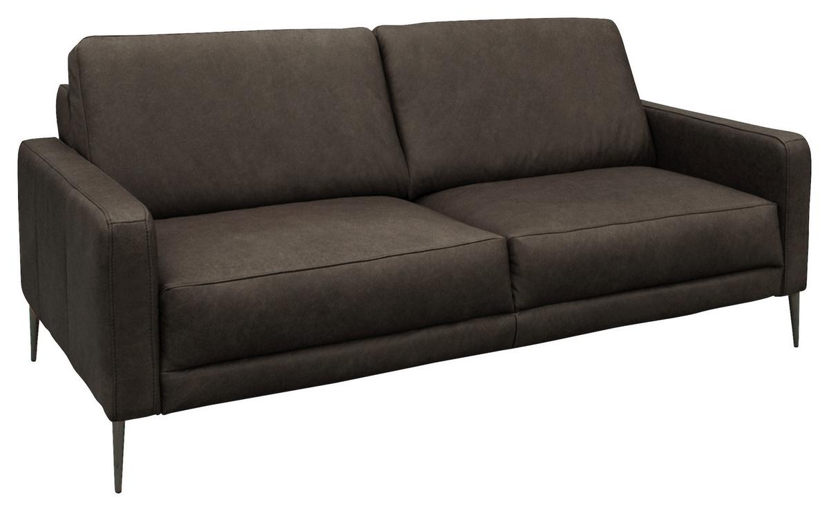2-Sitzer-Sofa Spring, Fango B: 157 cm - Fango/Schwarzchrom, Design, Leder (157/85/92cm) - Livetastic