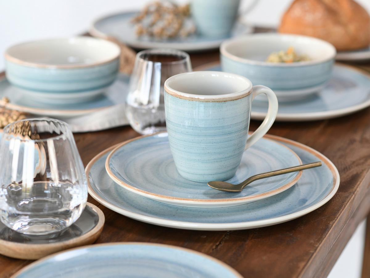 Kombiservice Steinzeug 16 -Teilig. Creme/Azurblau - Azurblau/Creme, Basics, Keramik - Creatable