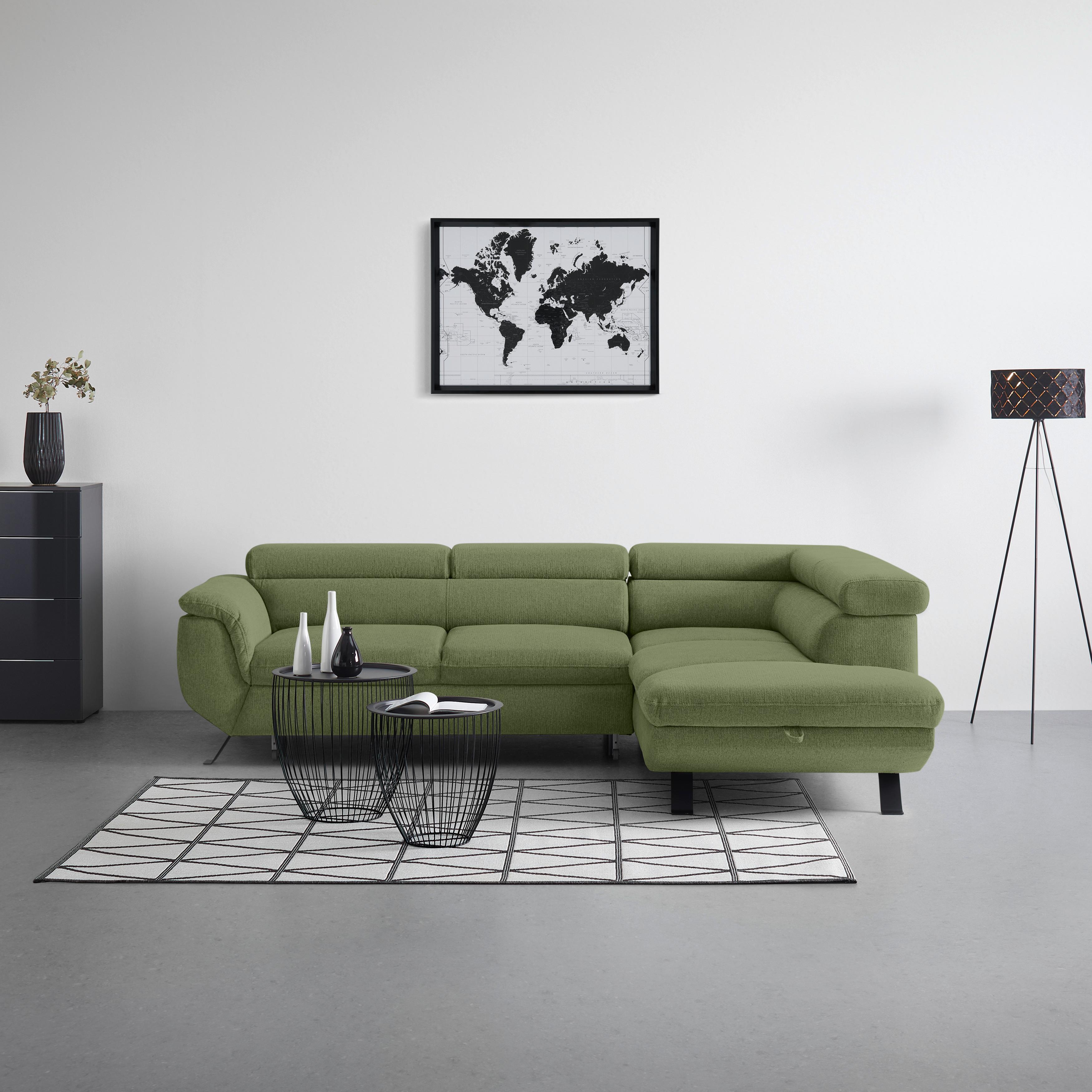 Rohová sedačka RAVEN, pravá, olivovozelená - olivovozelená/čierna, Modern, kov/textil (257/198cm) - Mömax