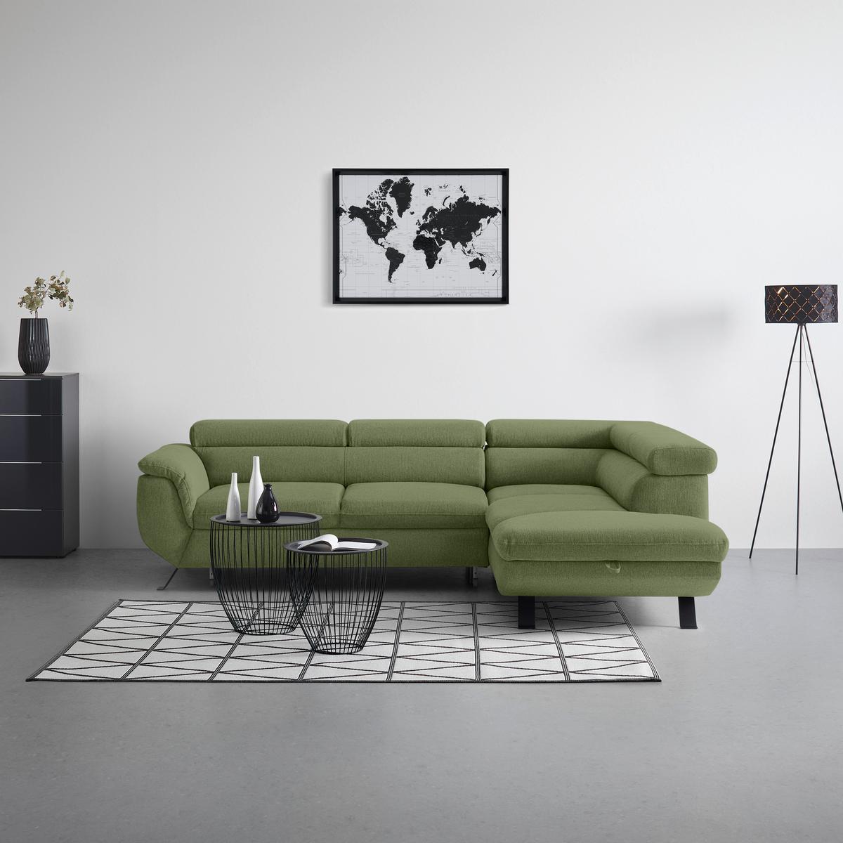 Rohová sedačka RAVEN, pravá, olivovozelená - olivovozelená/čierna, Modern, kov/textil (257/198cm) - Mömax