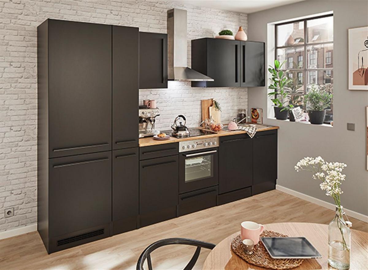 Kuchyňský blok JACQUELINE bez spotřebičů, šířka 310 cm - černá/barvy dubu, Lifestyle, kompozitní dřevo/plast (310/211/60cm) - MID.YOU