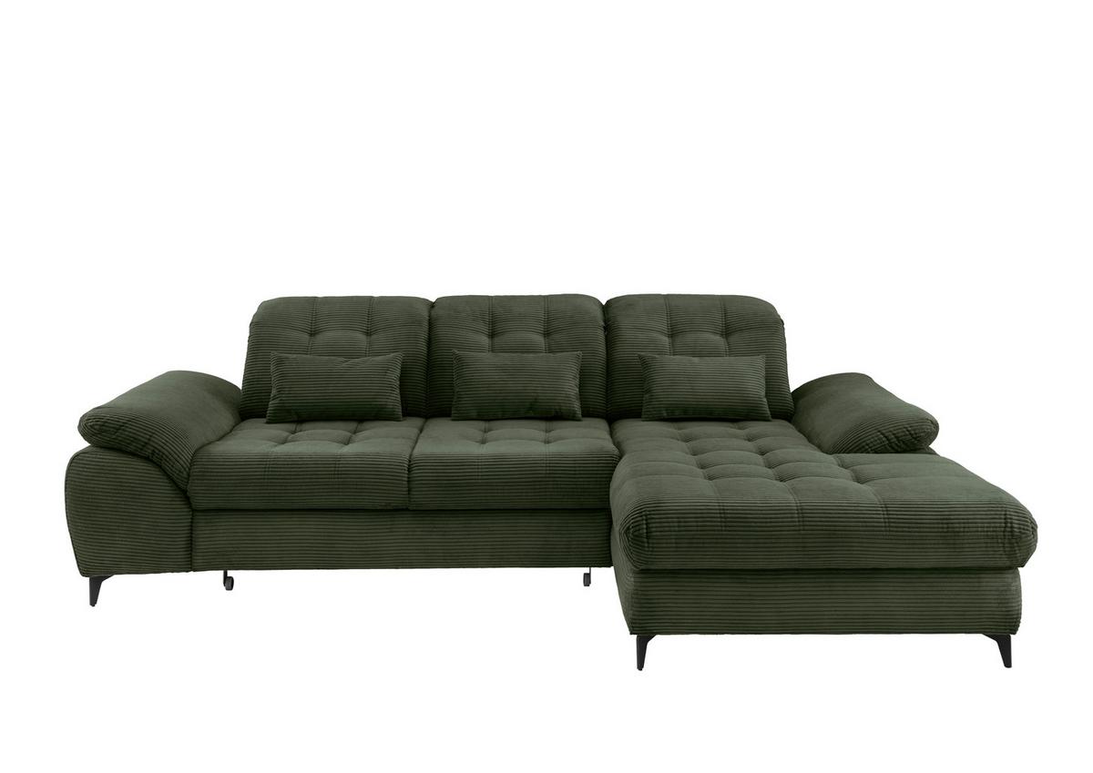 Eckschlafsofa Delphino Dunkelgrün S: 273x189 cm - Dunkelgrün/Schwarz, MODERN, Textil (273/189cm) - Livetastic