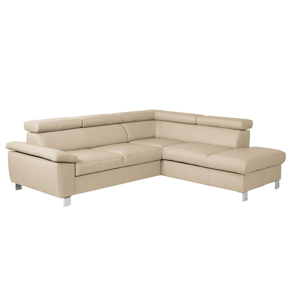 Ecksofa Lugano Teilleder Beige 248x208 - Chromfarben/Beige, Design, Leder/Textil (248/208cm) - Livetastic