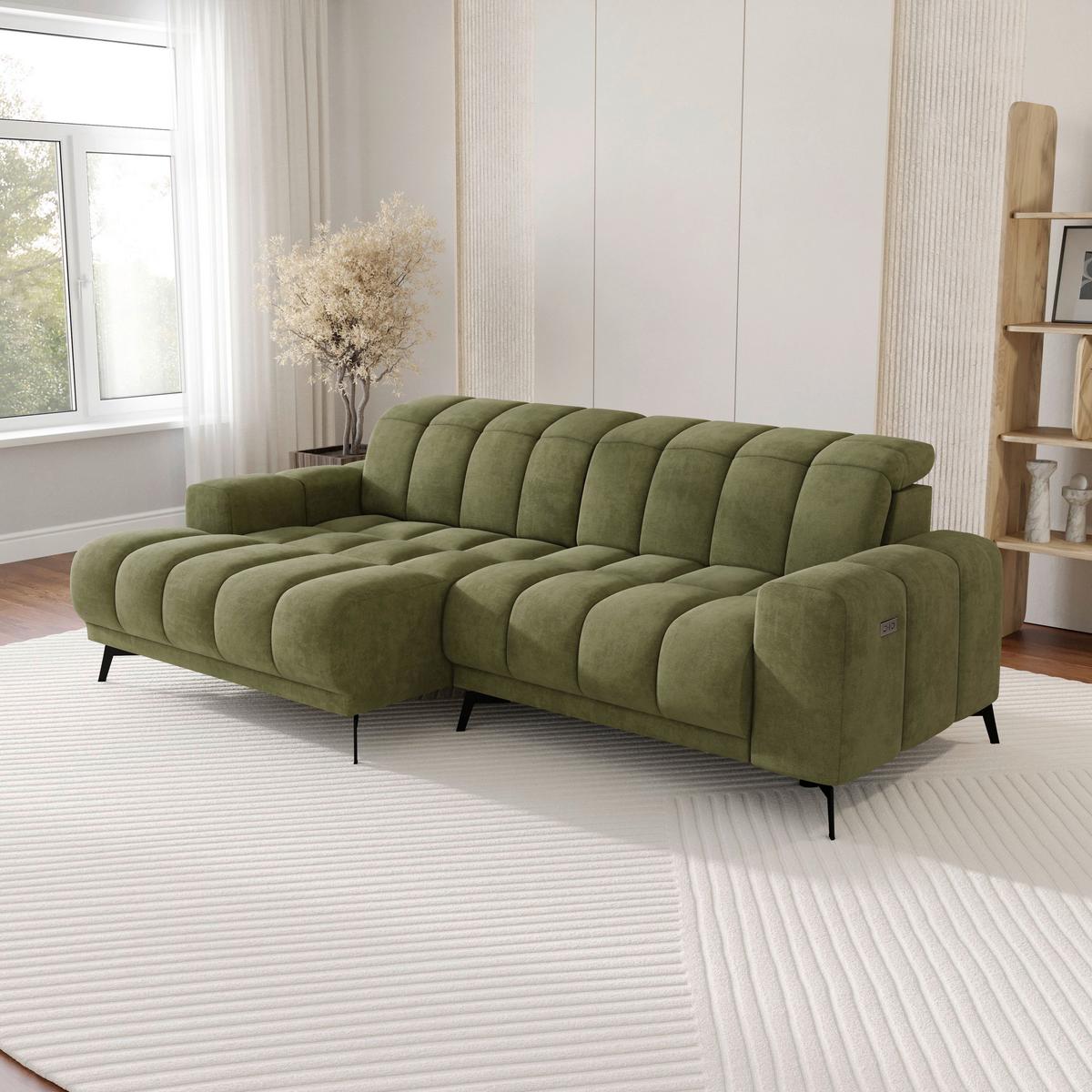 Rohová sedačka LAYA, levá, olivově zelená tkanina MEMPHIS - olivově zelená, Moderní, textil (155/250cm) - Premium Living