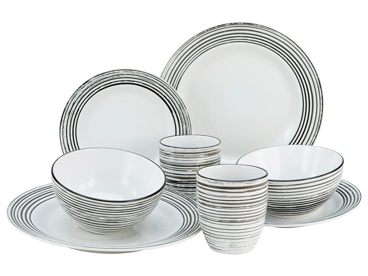 Kombiservice Gomera Keramik 4 Personen Geschirr Set - Schwarz/Weiß, Basics, Keramik - Creatable