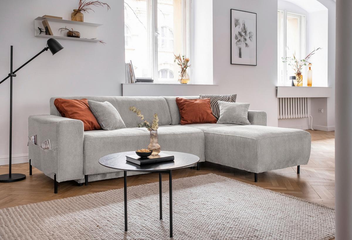 Ecksofa Cuddly Mia Beige S: 260x165 cm - Beige/Schwarz, Textil (260/165cm) - MID.YOU