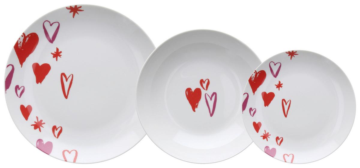 Tafelservice Amore Keramik 6 Personen Geschirr Set - Pink/Rot, Design, Keramik - Tognana