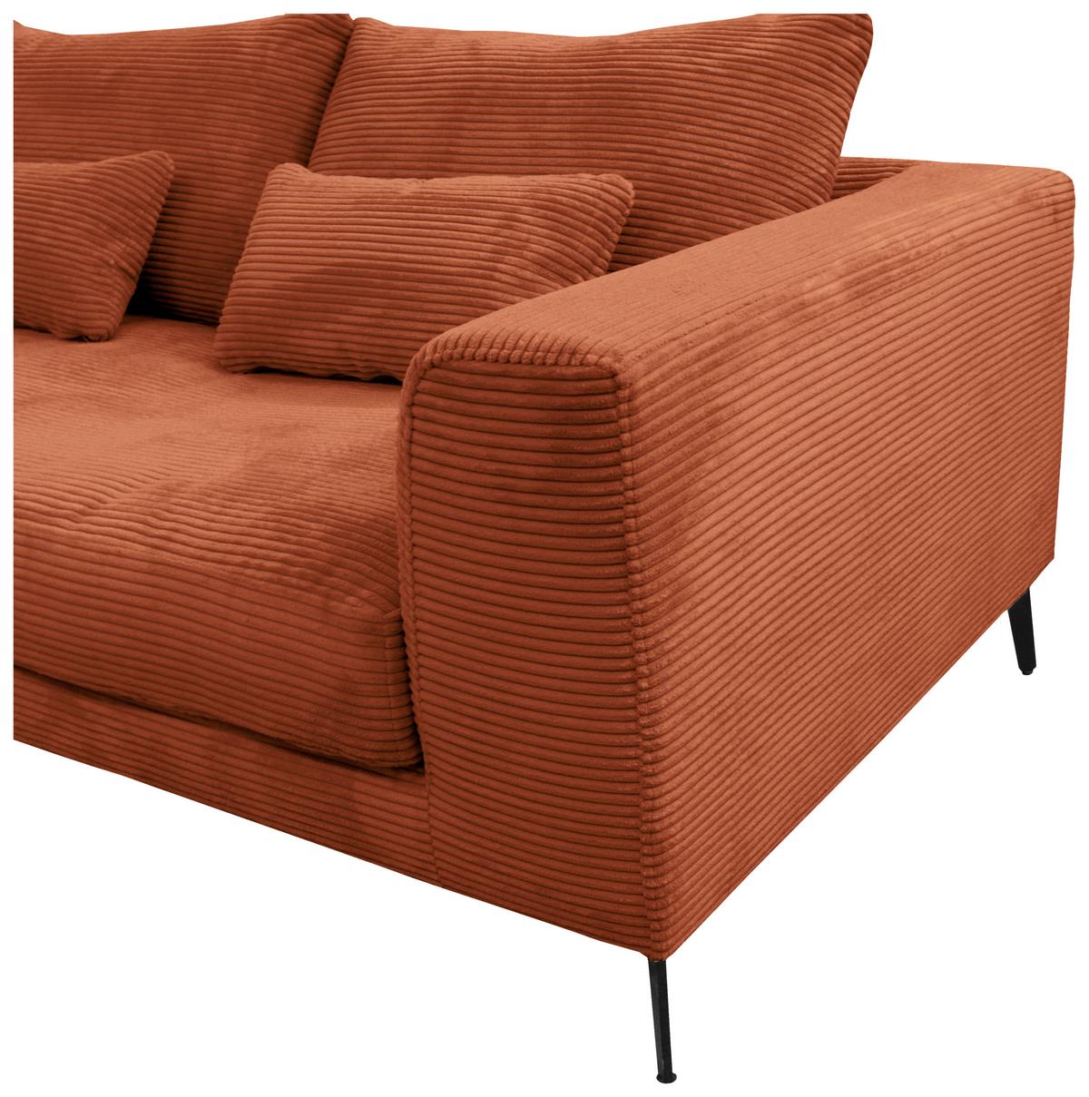 Ecksofa Berlin Cord Kupferfarben 172x313 Cm - Schwarz/Kupferfarben, Design, Textil (172/313cm) - Livetastic