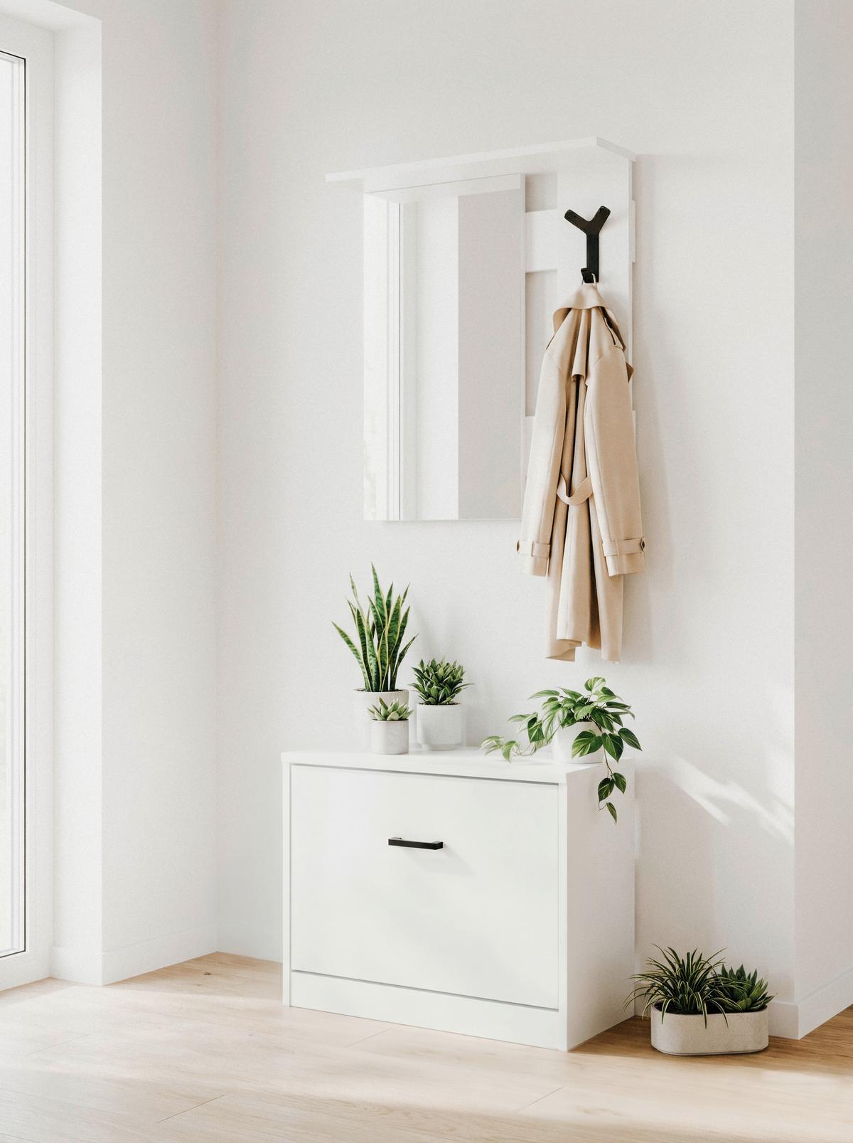 Garderobe Limone Weiß B: 56cm - Weiß, Design, Glas/Holzwerkstoff (56/180/24,5cm)
