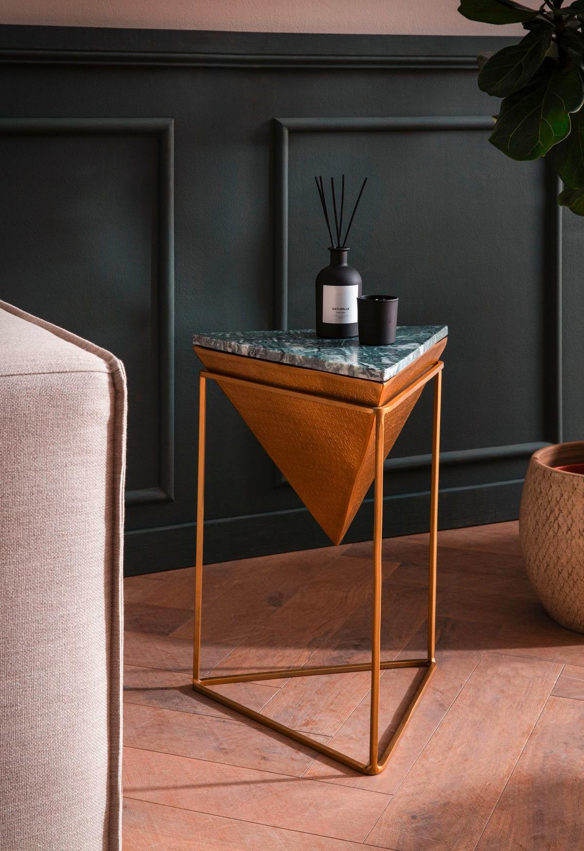 Beistelltisch Grün, Goldfarben L: 37 cm - Goldfarben/Grün, Design, Stein/Metall (37/37/53cm) - Livetastic