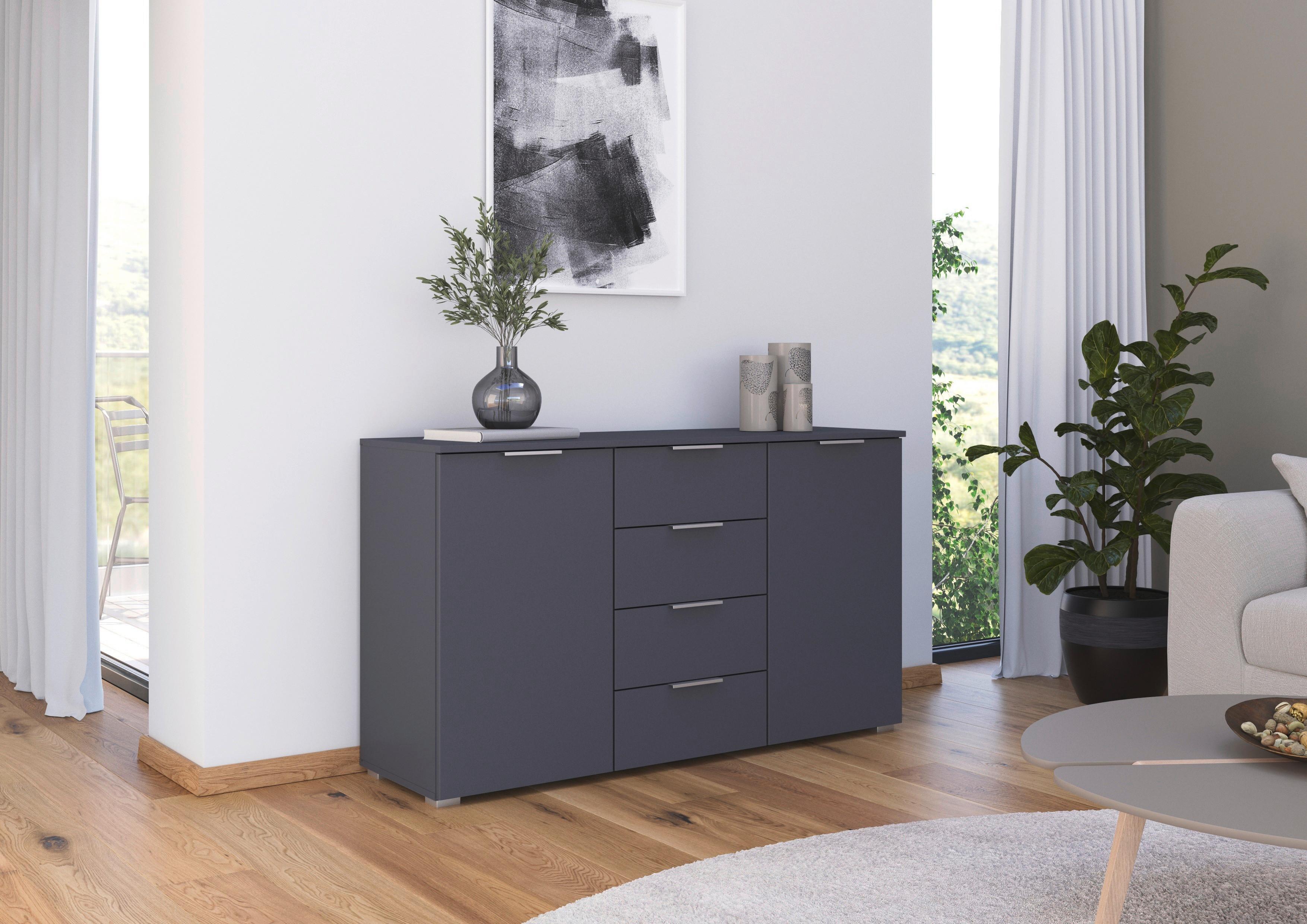 Sideboard Lamella Grau  B: 140 cm - Alufarben/Grau, MODERN, Holzwerkstoff (140/81/42cm) - Rauch Möbel