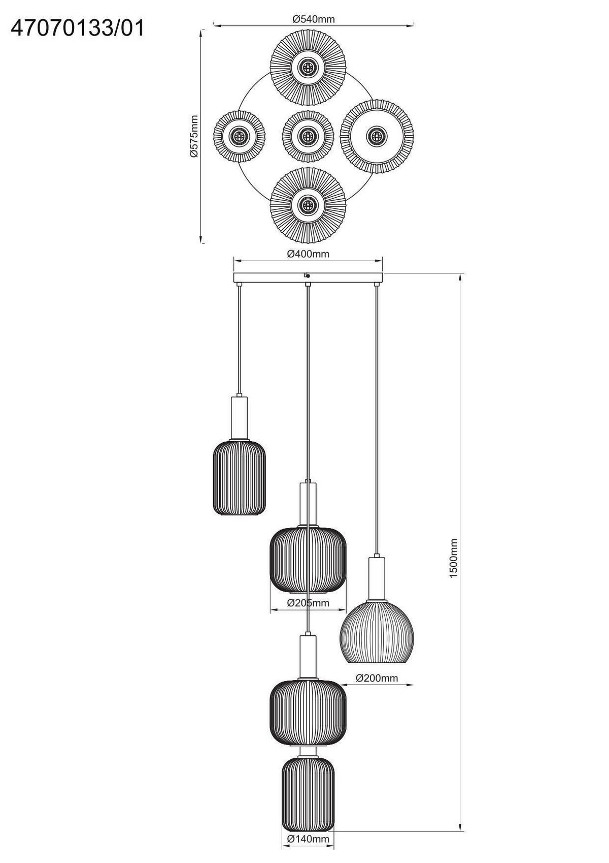 Hängeleuchte Scher - Goldfarben/Schwarz, MODERN, Glas/Metall (54/57,5/150cm)
