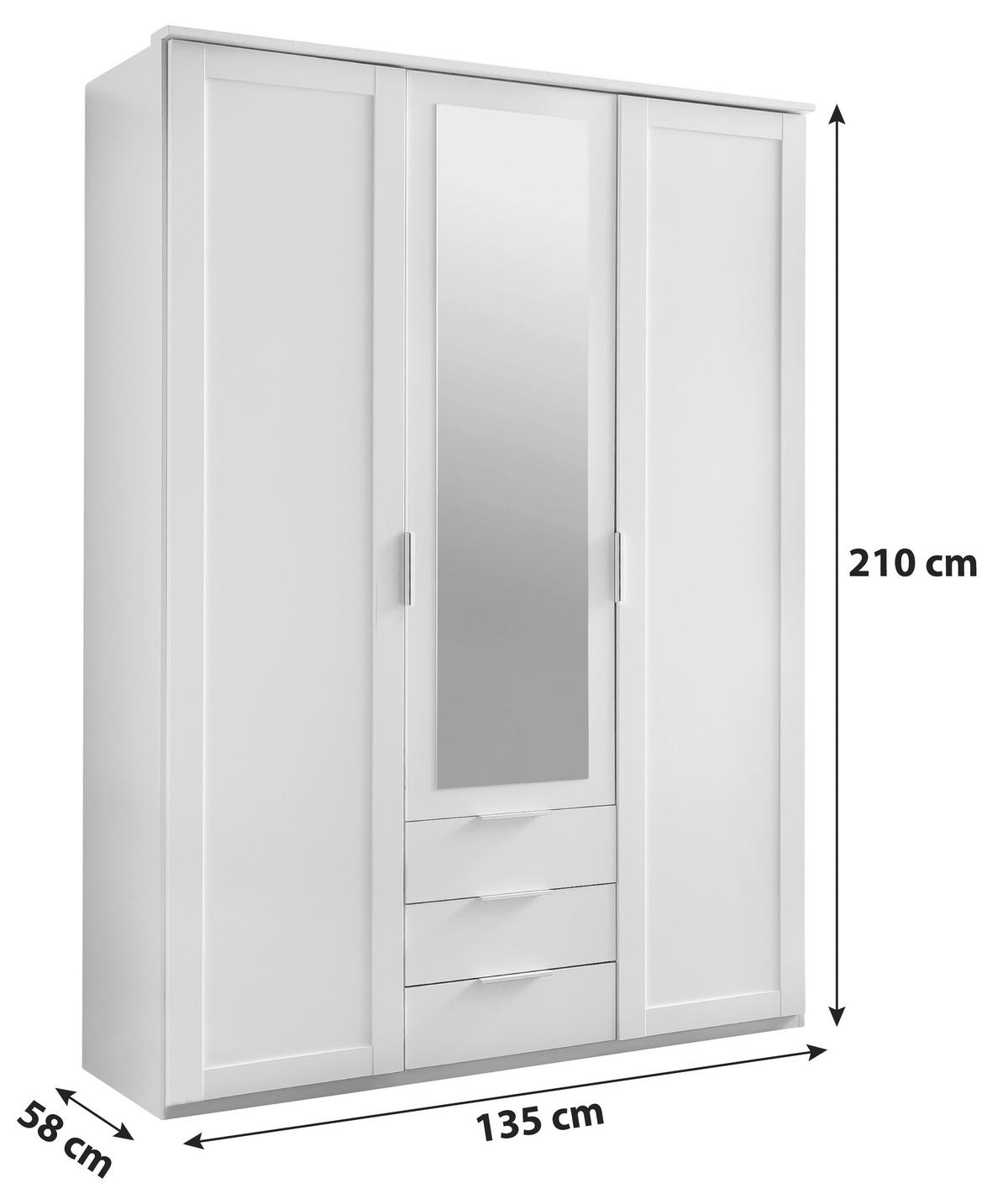 Drehtürenschrank Mit Spiegel + Laden 135cm Nadja, Weiß - Weiß, KONVENTIONELL, Glas/Holzwerkstoff (135/210/59cm) - MID.YOU