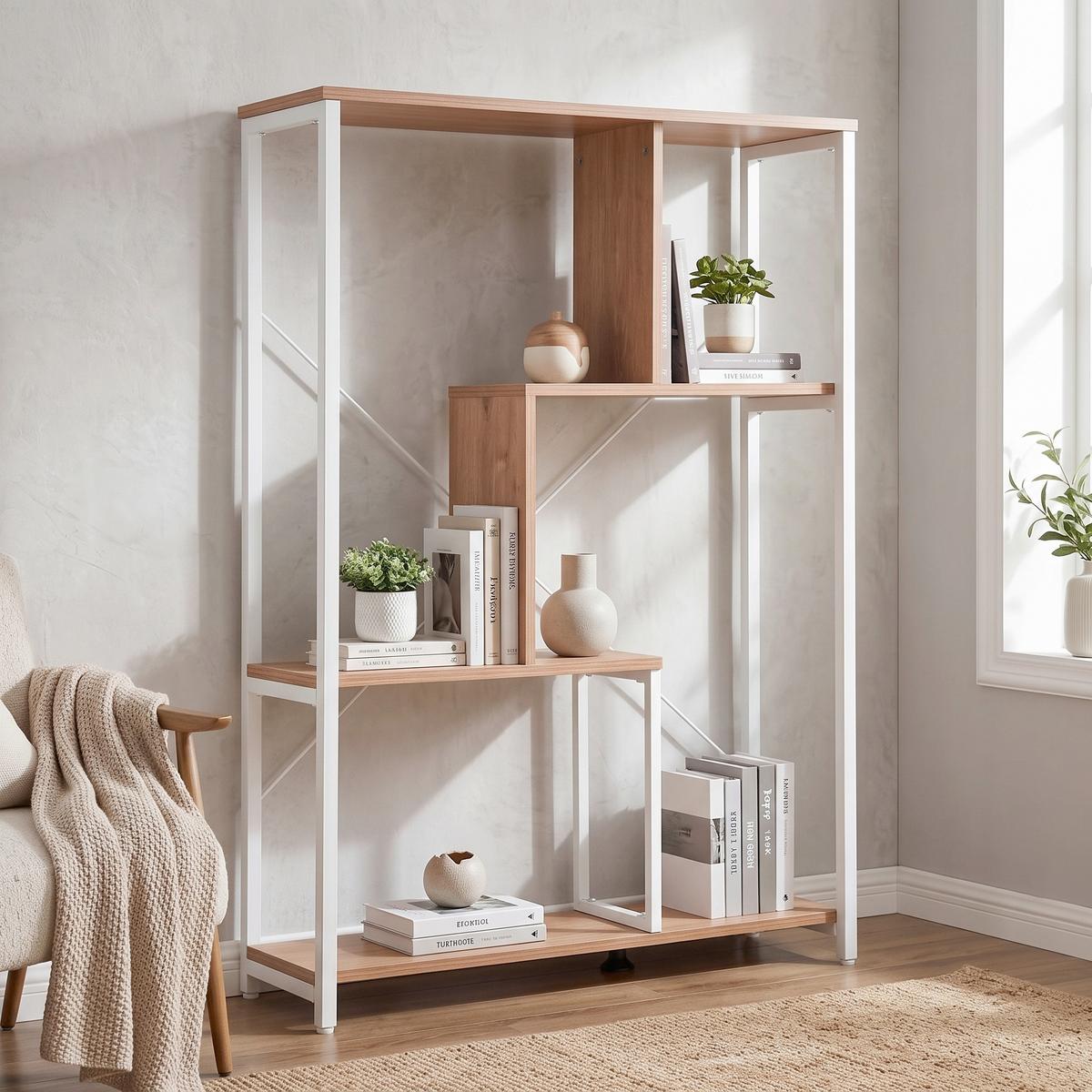 REGAL Kalag Weiß/Eichefarben B: 80cm - Eichefarben/Weiß, MODERN, Holz/Metall (80/110/24cm) - MID.YOU