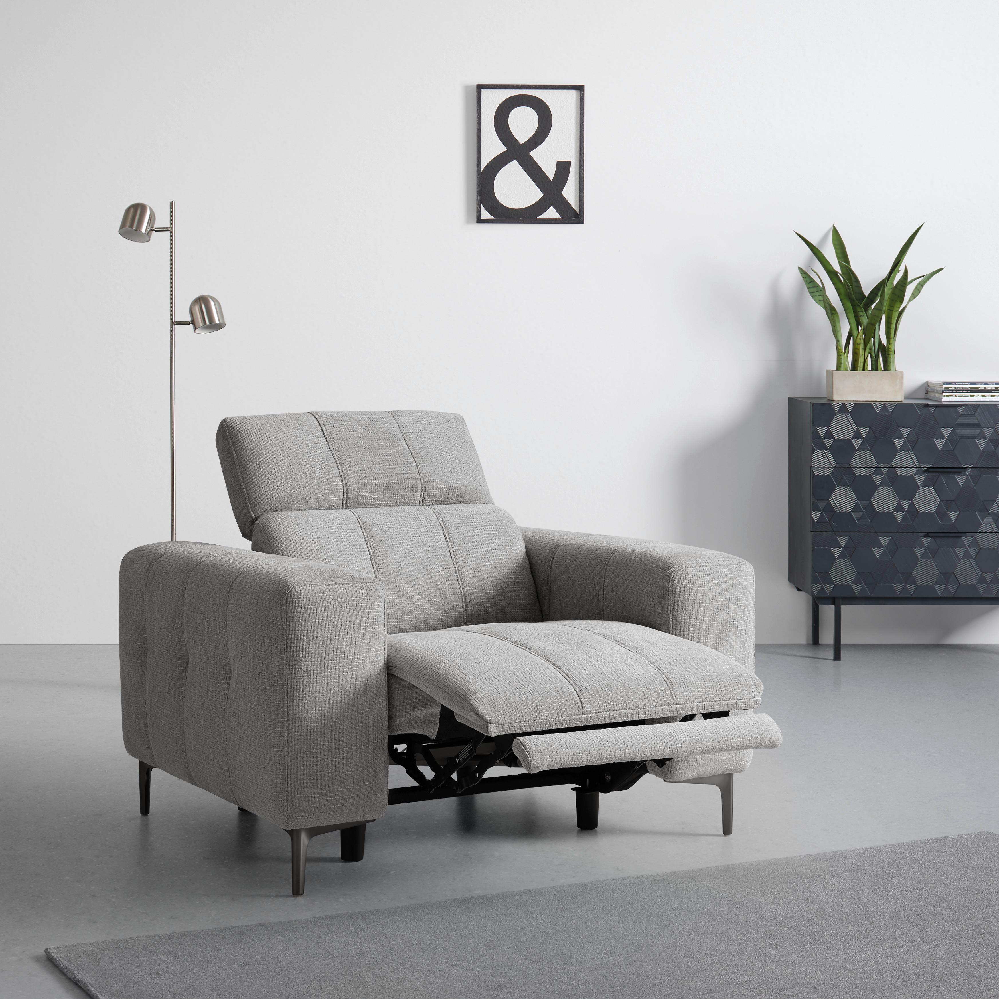 Křeslo ALVARO, šedý samet, relax.funkcia - šedá/světle šedá, Moderní, kov/dřevo (115/79/109cm) - Mömax