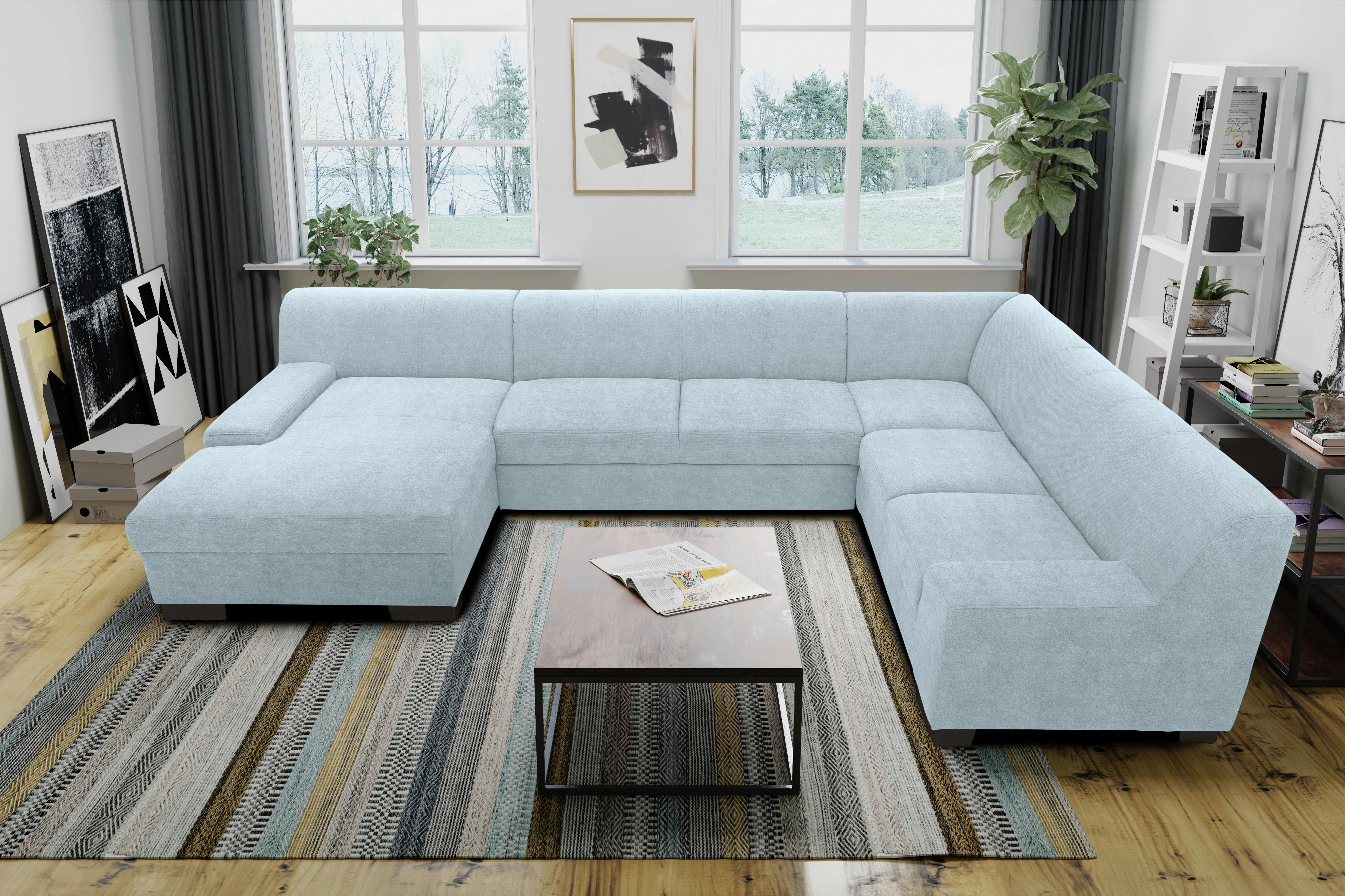 Wohnlandschaft Norma Mit Schlaffunktion Pastellblau - Wengefarben/Pastellblau, Design, Textil (153/328/212cm) - MID.YOU