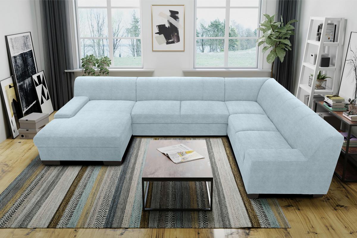 Wohnlandschaft Norma mit Schlaffunktion Pastellblau - Wengefarben/Pastellblau, Design, Textil (153/328/212cm) - MID.YOU