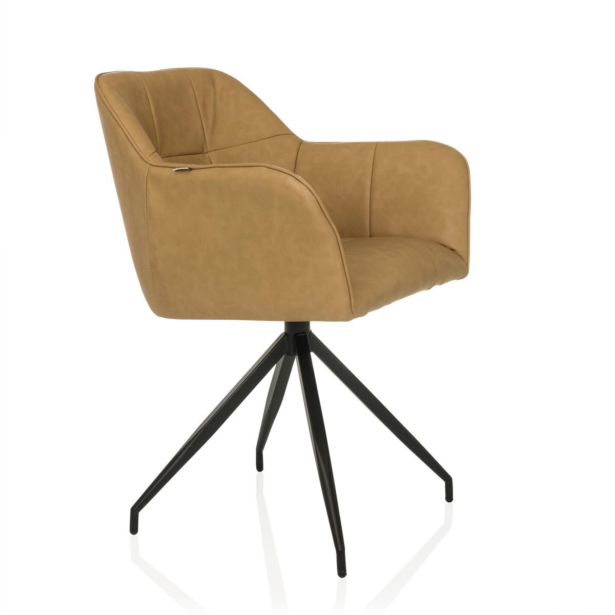 Armlehnstuhl Elverum Cognac B: 61 Cm - Cognac/Schwarz, MODERN, Leder/Metall (61/90/56cm) - MID.YOU