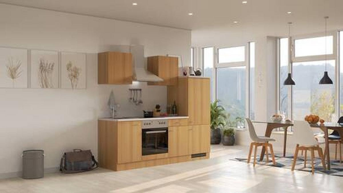 Küchenblock Nano Buchefarben/Beige B: 220 cm - Beige/Buchefarben, MODERN, Holzwerkstoff (220cm) - FlexWell