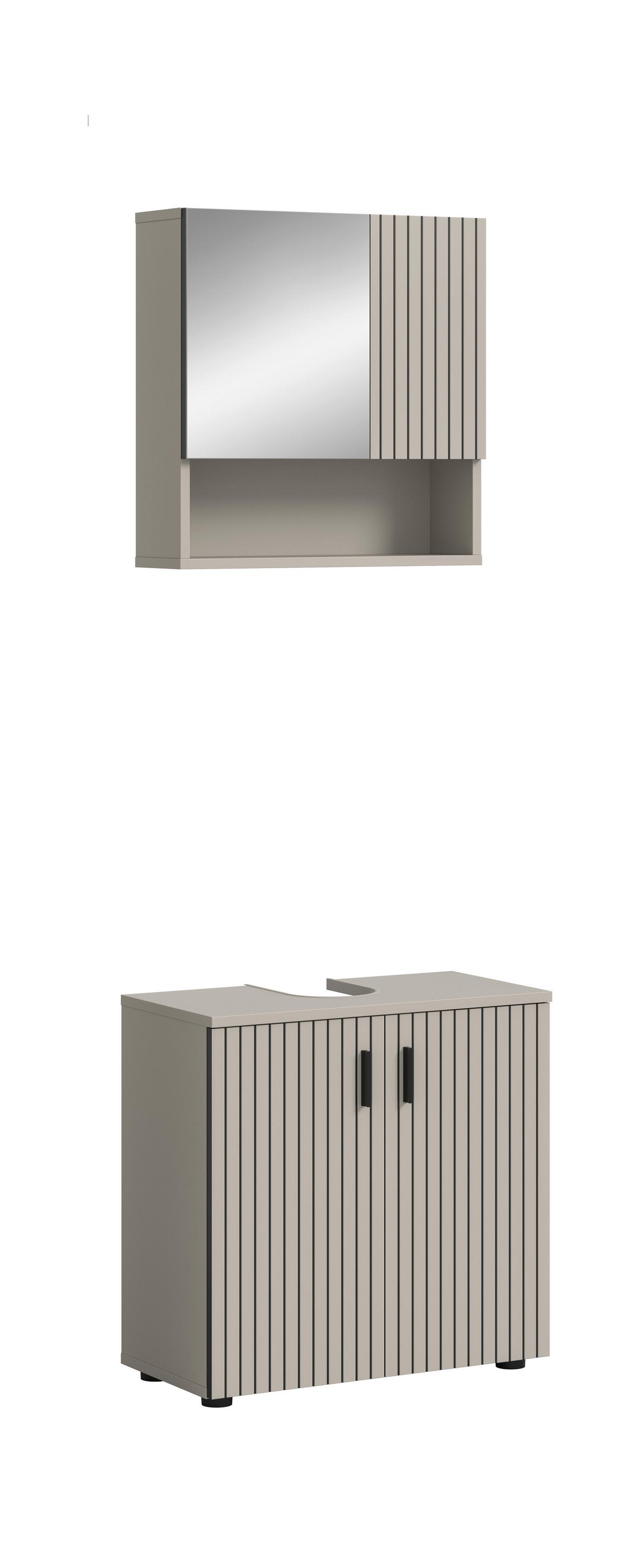Badezimmer Mone Kaschmir/Schwarz B: 60cm - Kaschmir/Schwarz, Trend, Glas/Holzwerkstoff (60cm) - MID.YOU