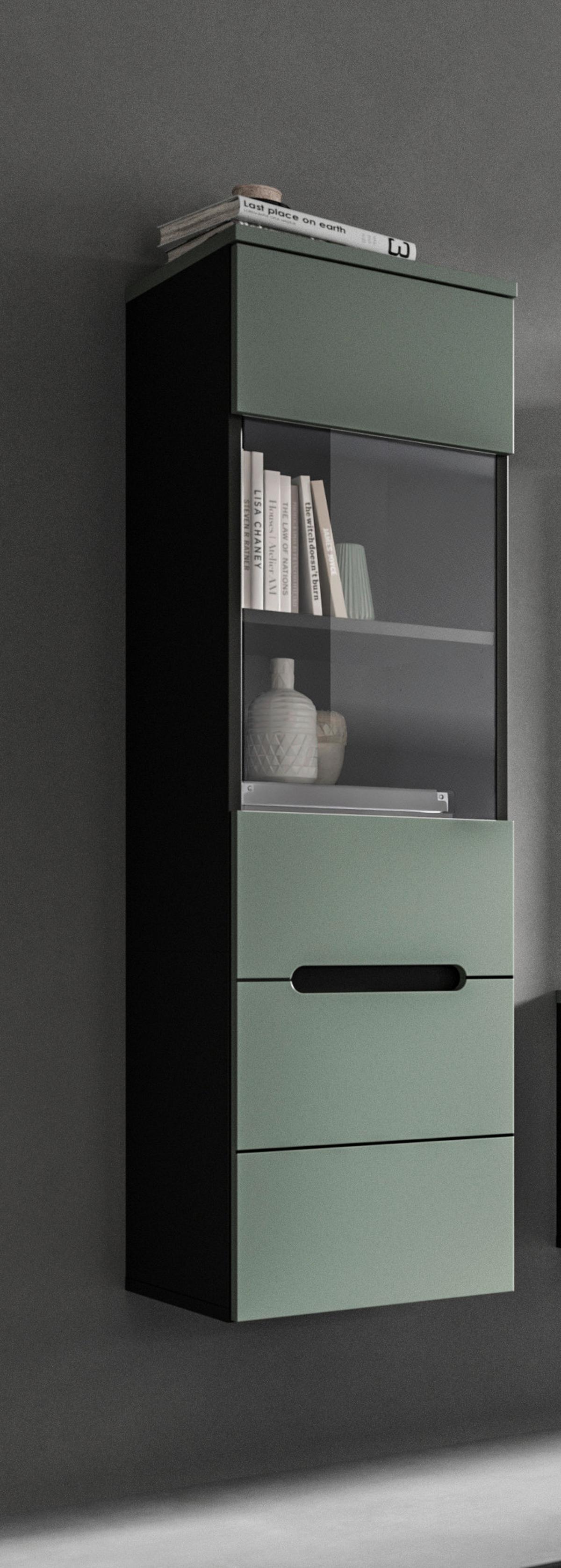 VITRINE Canu Graugrün B: 36cm - Schwarz/Graugrün, Design, Holzwerkstoff (36/125/33cm) - Livetastic