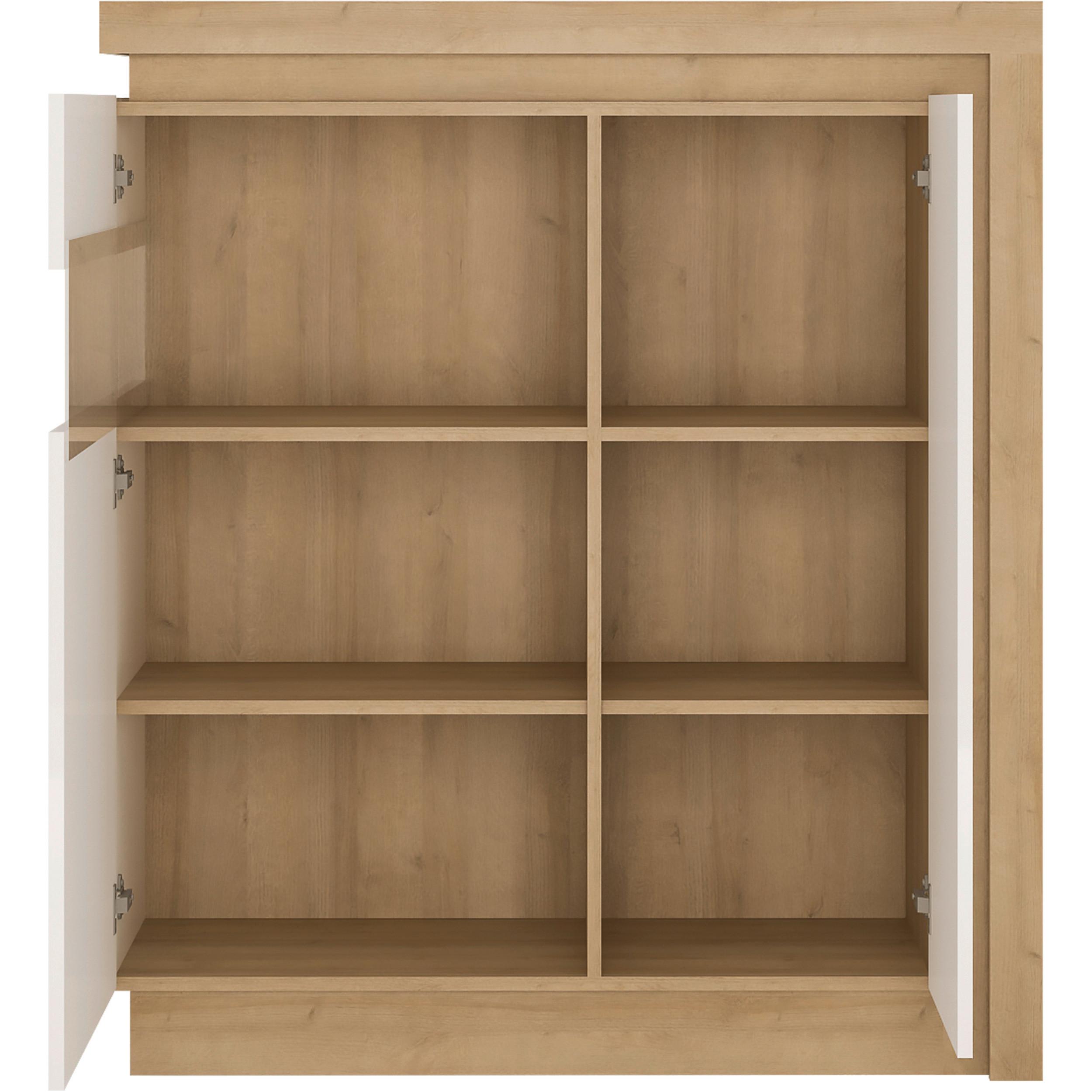 Kommode Lyon Hell Weiß, Eiche Dekor B: 107,5 - Weiß Hochglanz/Eichefarben, Trend, Glas/Holzwerkstoff (107,5/123,6/42cm)