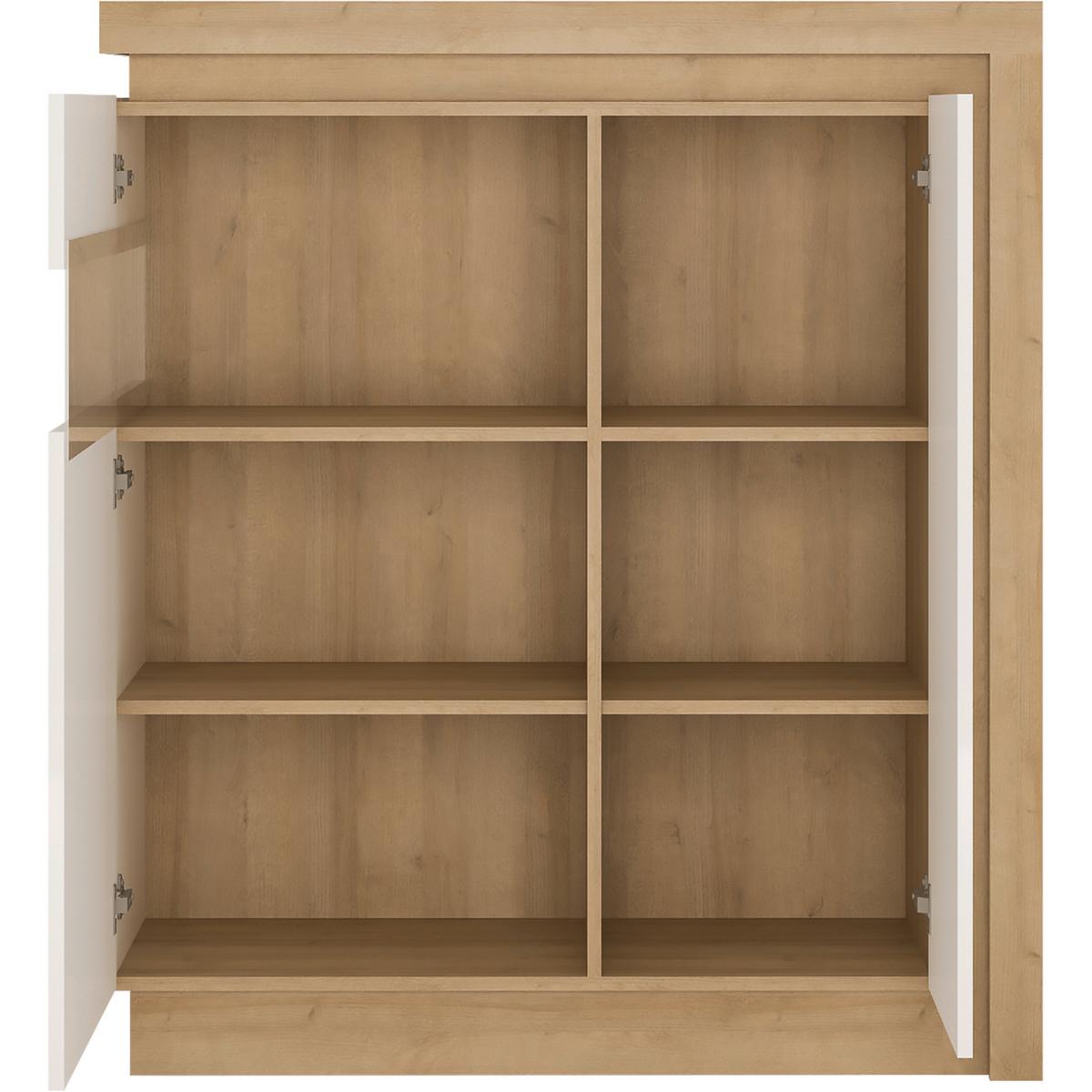 Kommode Lyon Hell Weiß, Eiche Dekor B: 107,5 - Weiß Hochglanz/Eichefarben, Trend, Glas/Holzwerkstoff (107,5/123,6/42cm)