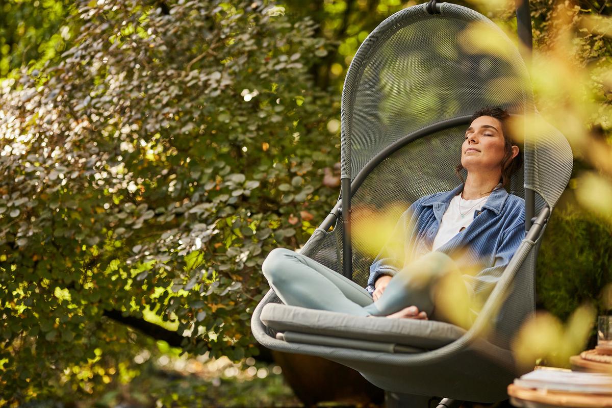 Hängesessel mit Gestell Mit Sitz- und Rückenkissen - Blau/Anthrazit, KONVENTIONELL, Kunststoff/Textil (123/195cm) - Siena Garden