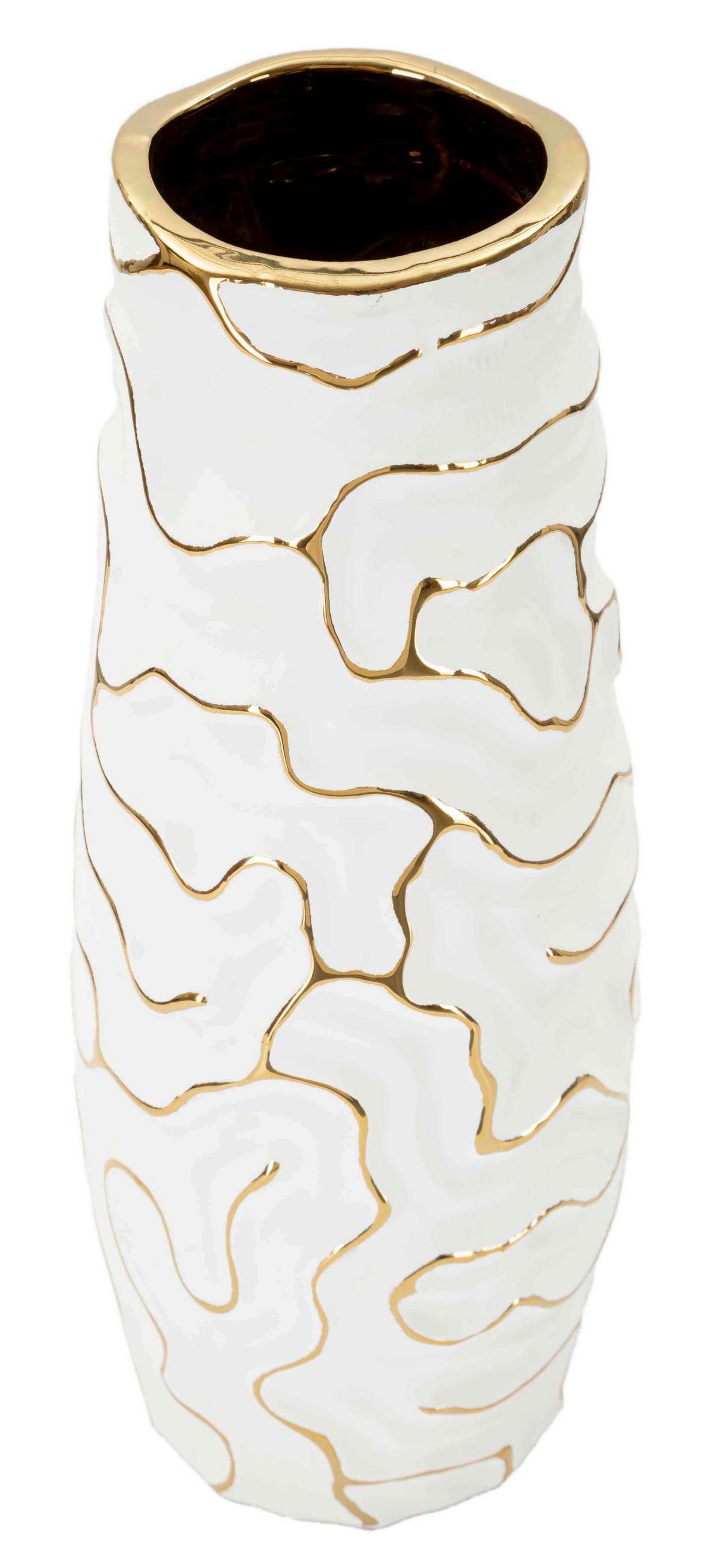 Vase Lia Weiß, Goldfarben B: 12 Cm - Goldfarben/Weiß, Basics, Keramik (12/29.5/12cm)